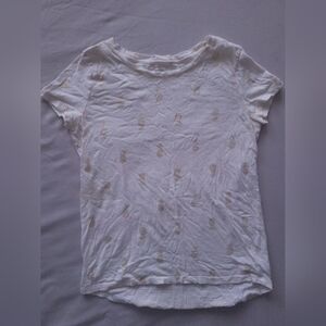 Old Navy White Tee with Metallic Gold Pineapple Accents